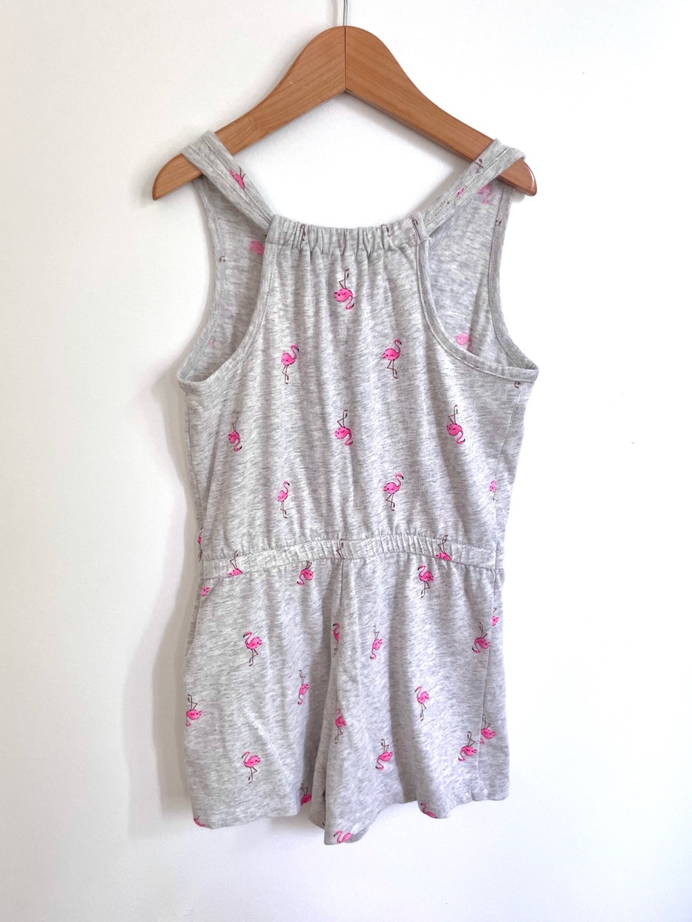 $6 💥🦩 Flamingo Cotton Jersey Jumpsuit Romper, Tank Top & Shorts, Gray & Pink
